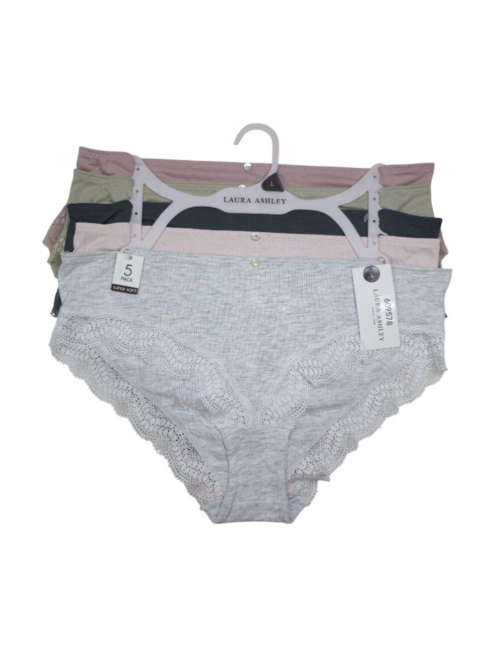 Laura Ashley Womens Panties 5-Pack Super Soft Lace Trim Briefs Large Green Pink